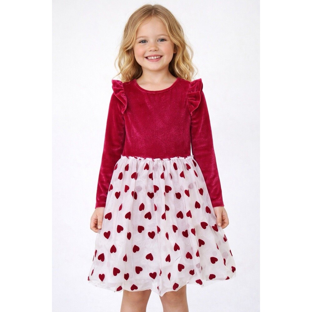 Btween Girls Party Valentines Day  Hearts Formal Dress Holiday Velvet Tulle 6